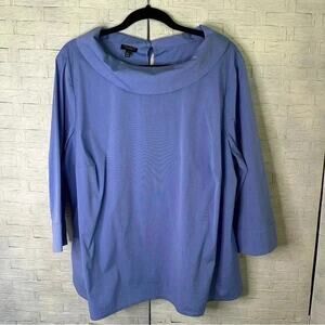 Talbots boat Neck who pull over dress blouse Blue costa grandma preppy plus size
